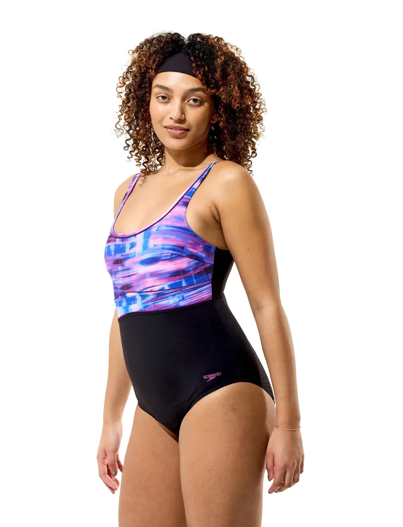 Speedo Women's Print Contour Eclipse Swimsuit Anthracite/Berry/Wineberry-5