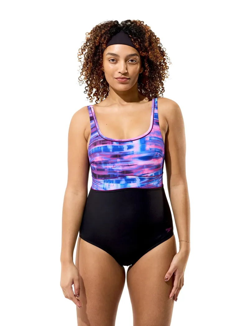 Speedo Women's Print Contour Eclipse Swimsuit Anthracite/Berry/Wineberry-4