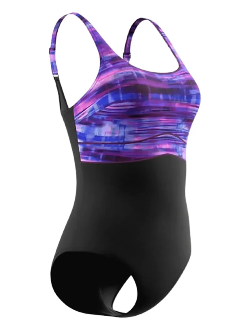Speedo Women's Print Contour Eclipse Swimsuit Anthracite/Berry/Wineberry-2