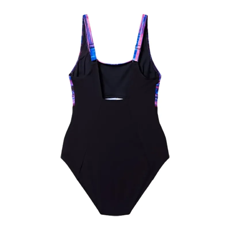 Speedo Women's Print Contour Eclipse Swimsuit Anthracite/Berry/Wineberry-1