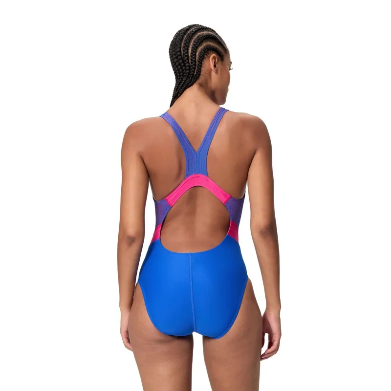 Speedo Women's Quantum Rib Splice Swimsuit Blue/Pink-11