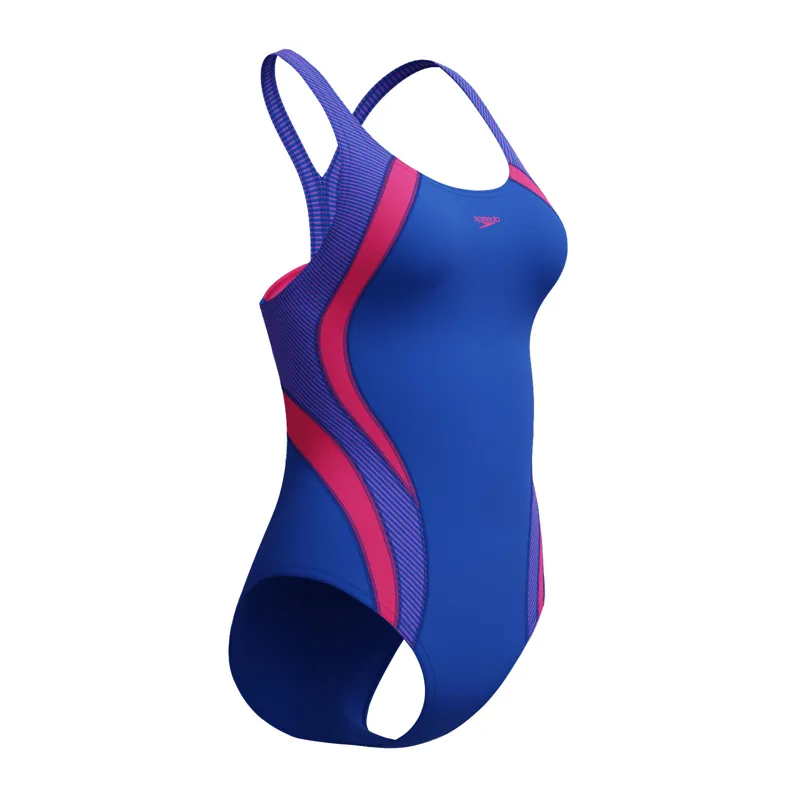 Speedo Women's Quantum Rib Splice Swimsuit Blue/Pink-2