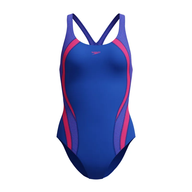 Speedo Women's Quantum Rib Splice Swimsuit Blue/Pink