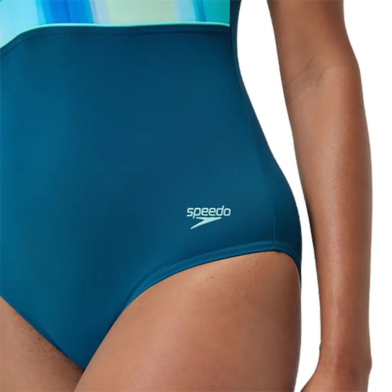 Speedo Women's Shaping Contour Eclipse Printed Swimsuit Dark Teal-8