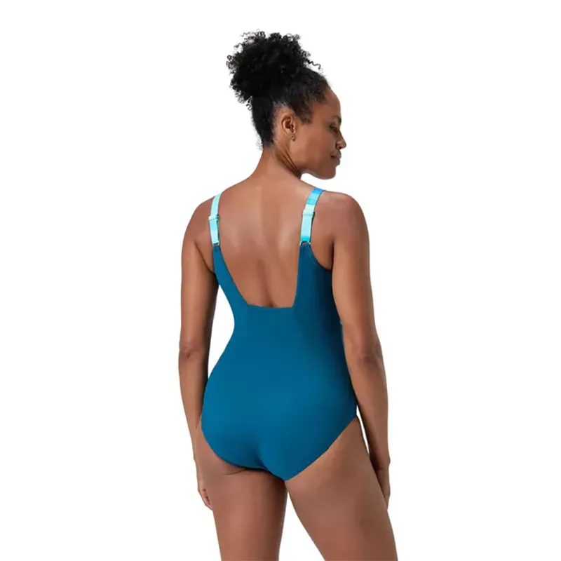 Speedo Women's Shaping Contour Eclipse Printed Swimsuit Dark Teal-6
