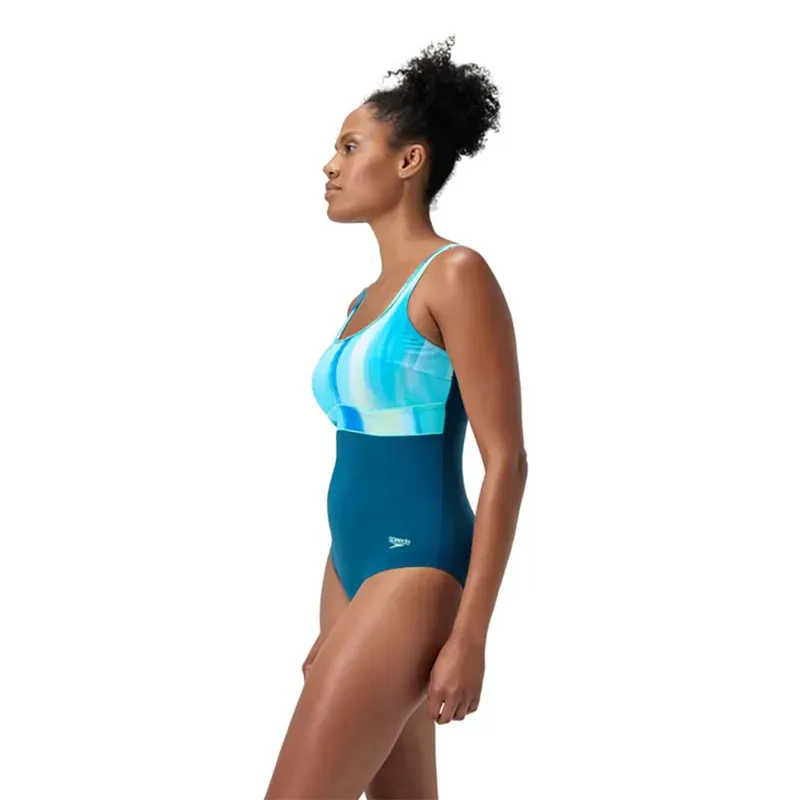 Speedo Women's Shaping Contour Eclipse Printed Swimsuit Dark Teal-5