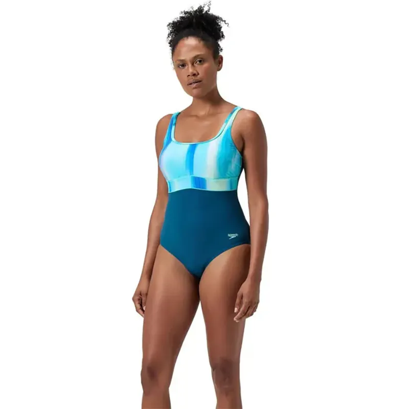 Speedo Women's Shaping Contour Eclipse Printed Swimsuit Dark Teal-4