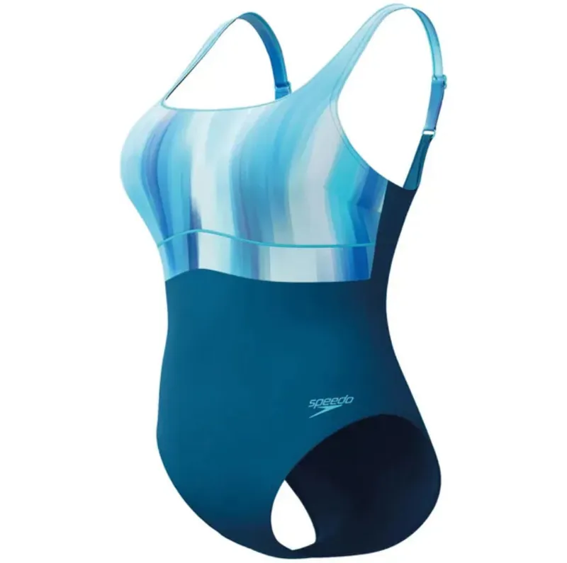 Speedo Women's Shaping Contour Eclipse Printed Swimsuit Dark Teal-1