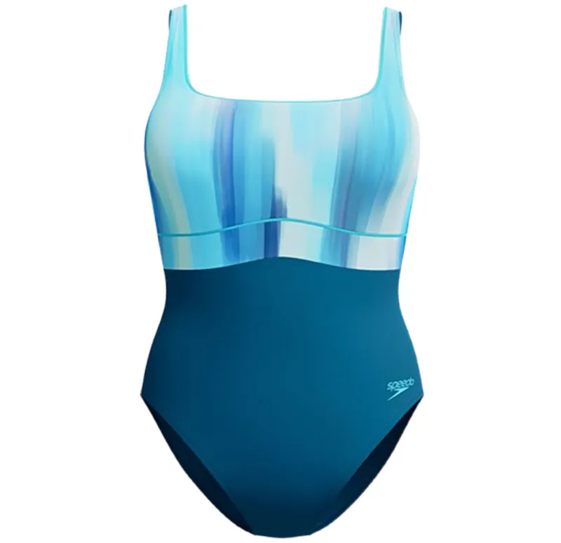 Speedo Women's Shaping Contour Eclipse Printed Swimsuit Dark Teal
