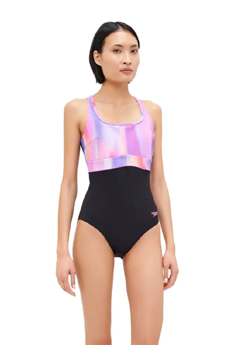 Speedo Women's Shaping Contour Eclipse Printed Swimsuit Neon Violet-2