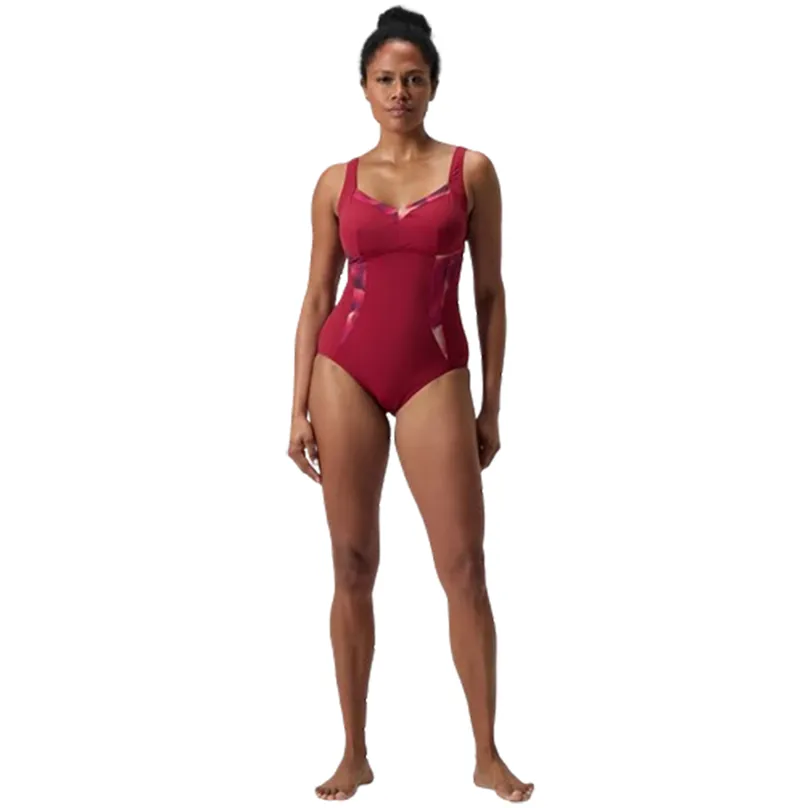 Speedo Women's Shaping Printed LunaElustre One Piece Swimsuit Red Magenta-5