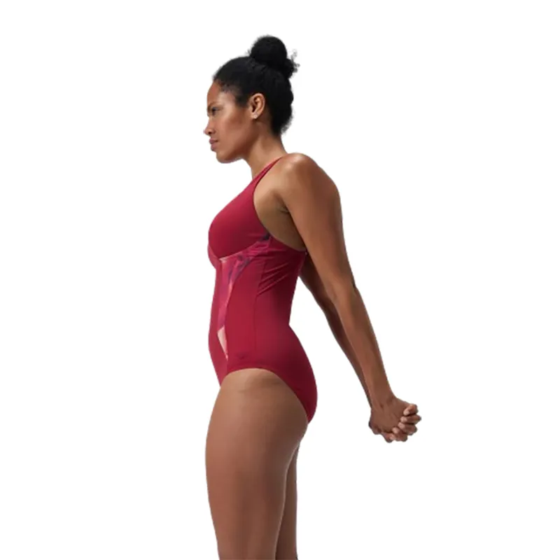 Speedo Women's Shaping Printed LunaElustre One Piece Swimsuit Red Magenta-3