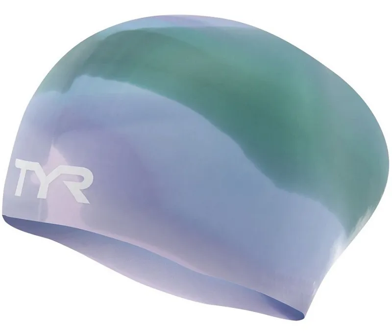 Tyr Junior Tie Dye Long Hair Silicone Swim Cap Purple/Green