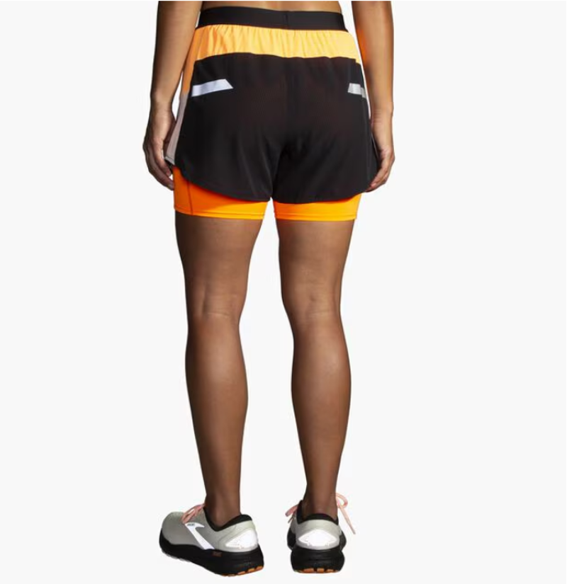 Brooks Womens Run Visible 4 2in1 Short 2.0 Black/Ecru/Fluoro Flash-2