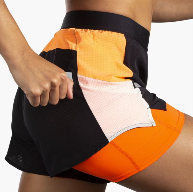 Brooks Womens Run Visible 4 2in1 Short 2.0 Black/Ecru/Fluoro Flash-3
