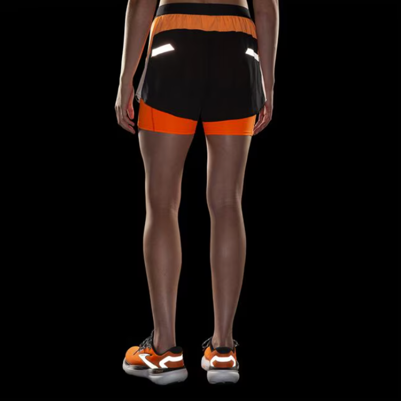 Brooks Womens Run Visible 4 2in1 Short 2.0 Black/Ecru/Fluoro Flash-8