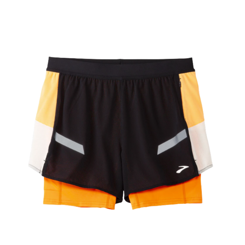 Brooks Womens Run Visible 4 2in1 Short 2.0 Black/Ecru/Fluoro Flash