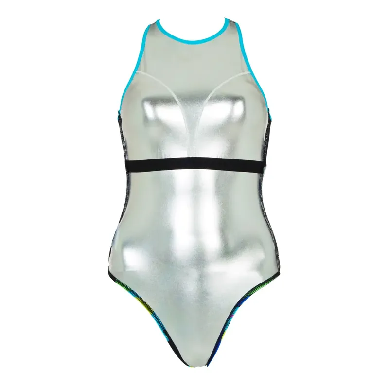 Zoggs Ladies Silver Lined Crossback Swimsuit Florish Blue-5