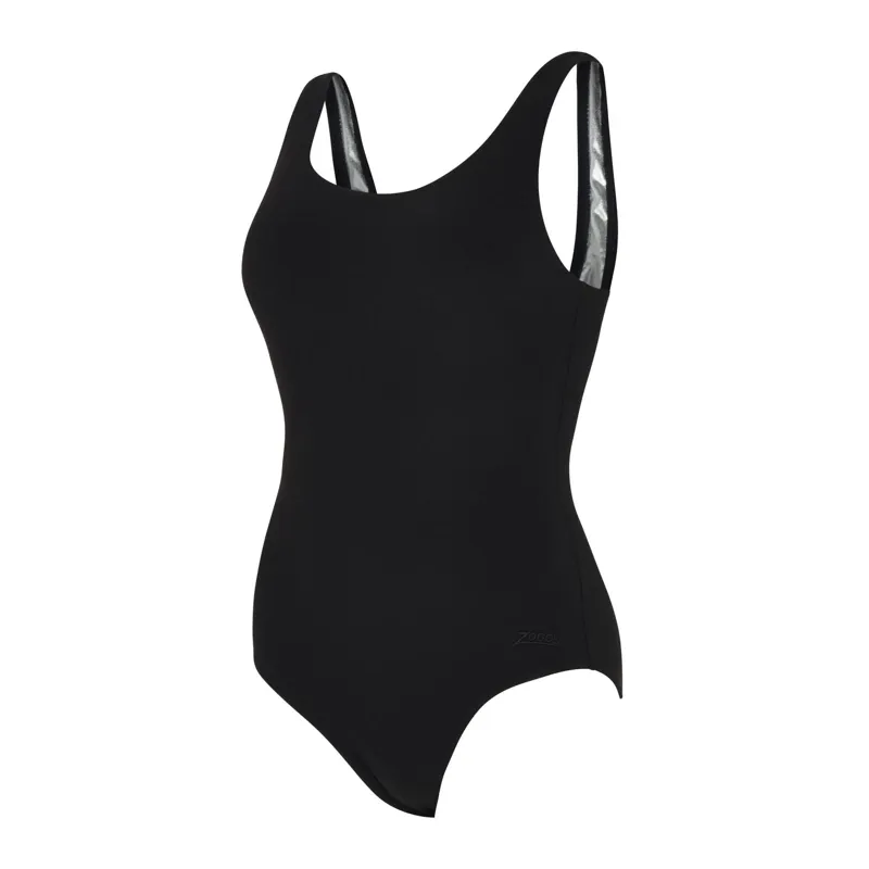 Zoggs Ladies Silver Lined Scoopback One Piece Swimsuit Black