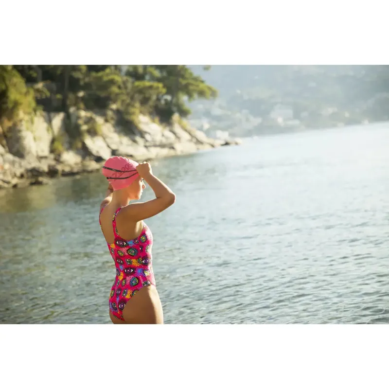 Zoggs Ladies Silver Lined Scoopback Swimsuit Look Inside Magenta-7