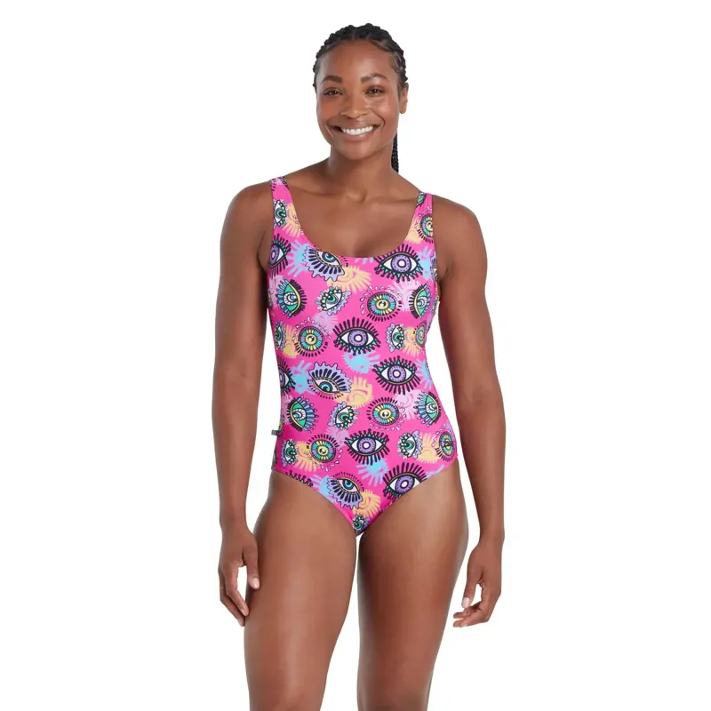 Zoggs Ladies Silver Lined Scoopback Swimsuit Look Inside Magenta-2