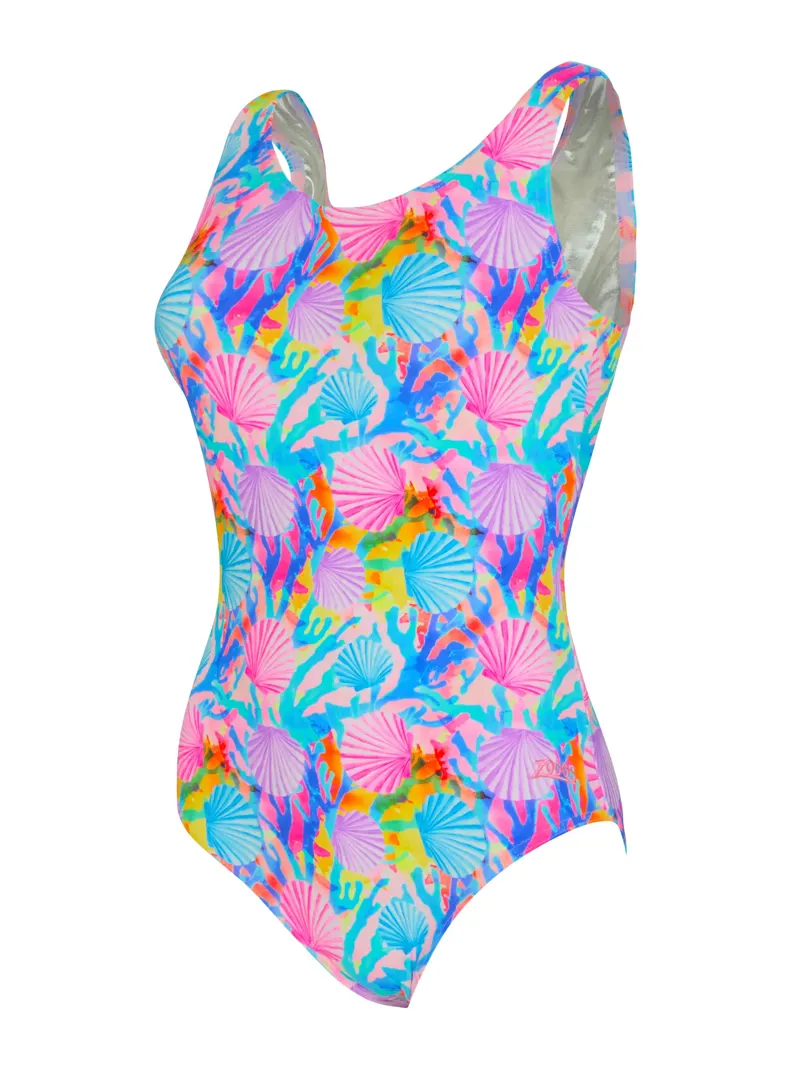 Zoggs Women's Crazy Clams Silver Lined Scoopback Swimsuit