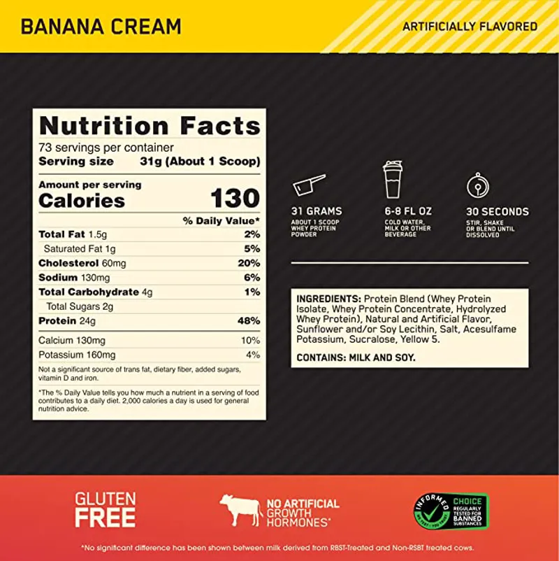 Optimum Nutrition: Gold Standard 100% Whey Protein Powder/2lbs - Banana Cream-1