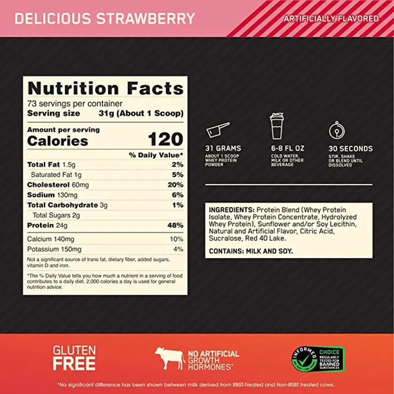Optimum Nutrition: Gold Standard 100% Whey Protein/5lbs - Delicious Strawberry-1
