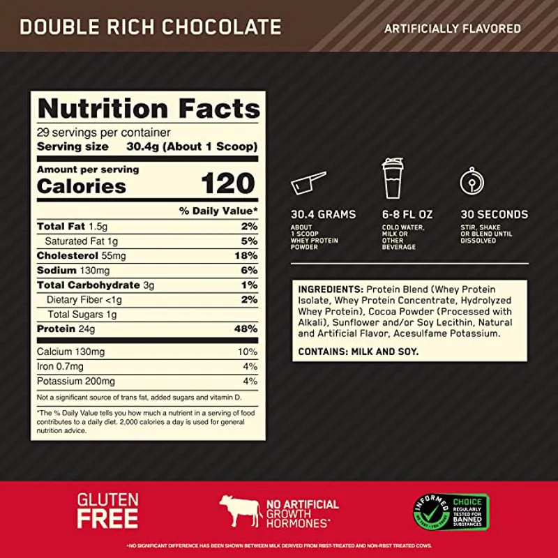 Optimum Nutrition: Gold Standard 100% Whey Protein Powder/2lbs - Double Rich Chocolate -1