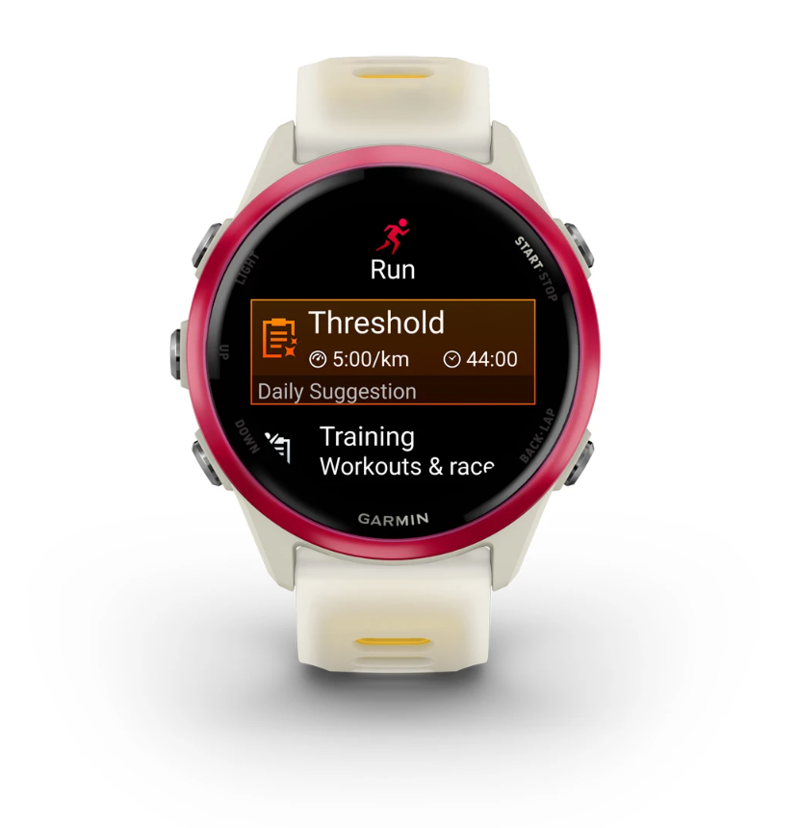 Garmin Forerunner 570 42mm Raspberry Aluminium with Translucent Bone/Mango Band-1