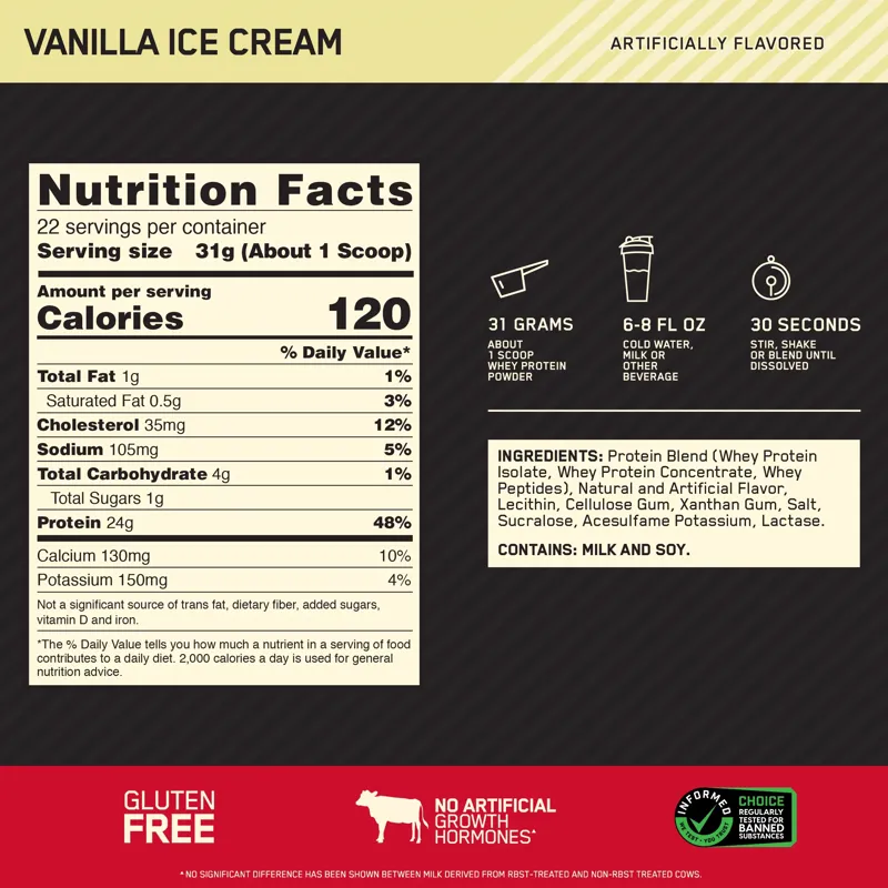 Optimum Nutrition: Gold Standard 100% Whey Protein Powder 450g - Vanilla Ice cream-2