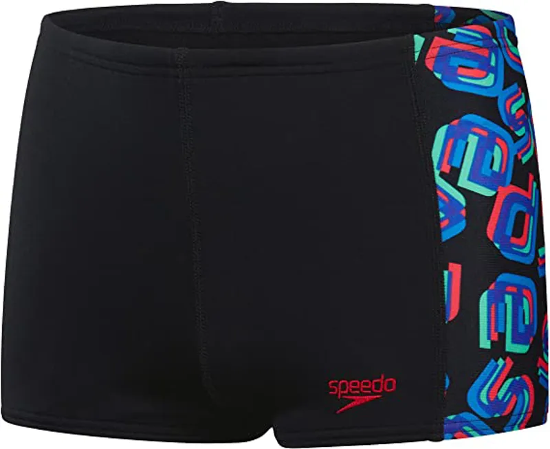 Speedo Boy's Digi Allover Panel Aquashort  13-14 Yrs - Black/Red