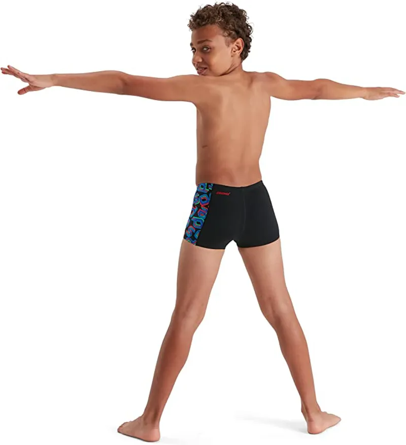 Speedo Boy's Digi Allover Panel Aquashort  13-14 Yrs - Black/Red-1