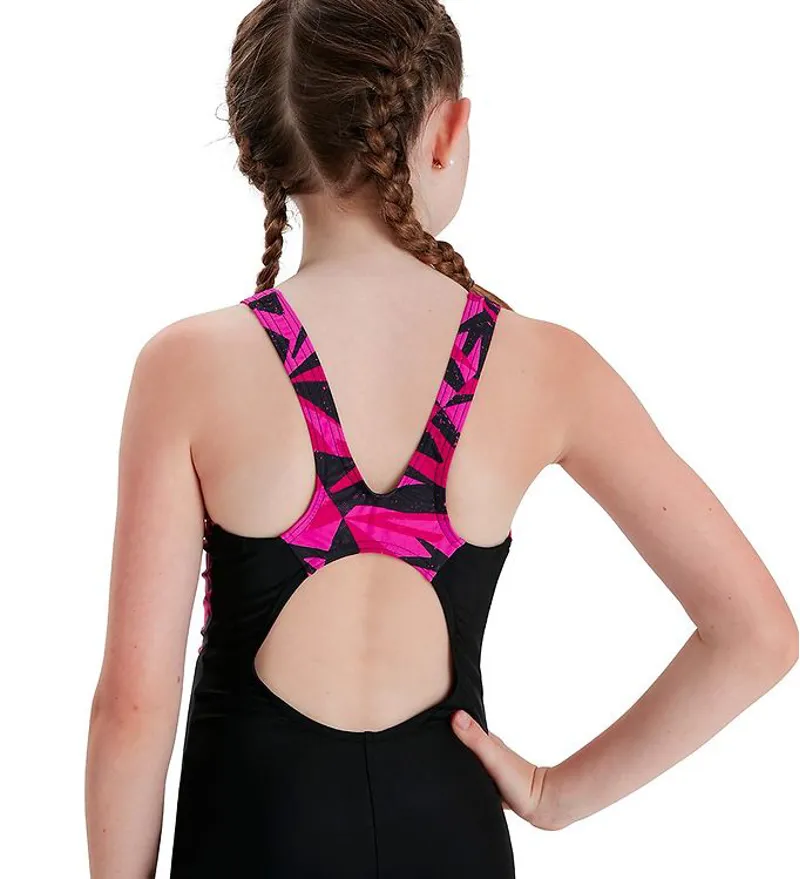 Speedo Hyperboom Splice Leg Girls' Swimsuit - Black/Pink-1