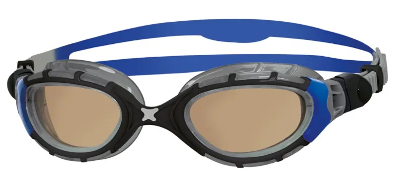 Zoggs Predator Swimming Goggles - Polarized Ultra Copper Lenses - Small Fit  - Grey/Orange