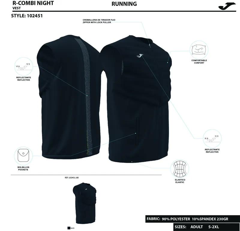 Joma: R-COMBI Padded Mens Vest - Black-9