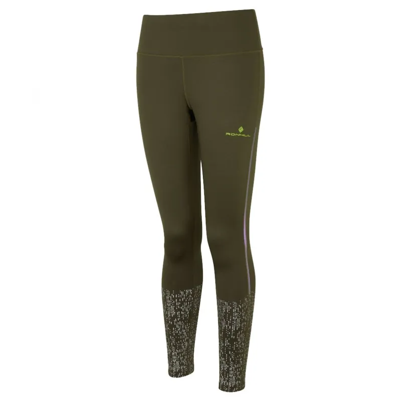 Ronhill Women's Life Night Runner Tight Khaki/Citrus/Reflect