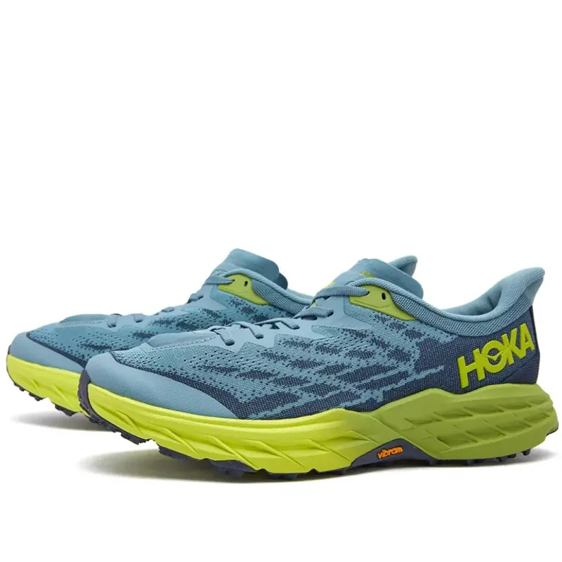 Hoka One One Speedgoat 5 Wide Mens Running Shoes -Stone Blue/Dark Citron