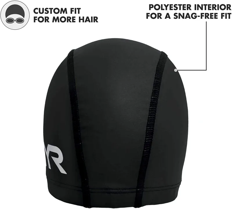 TYR Long Hair Silicone Comfort Swim Cap - Black-3