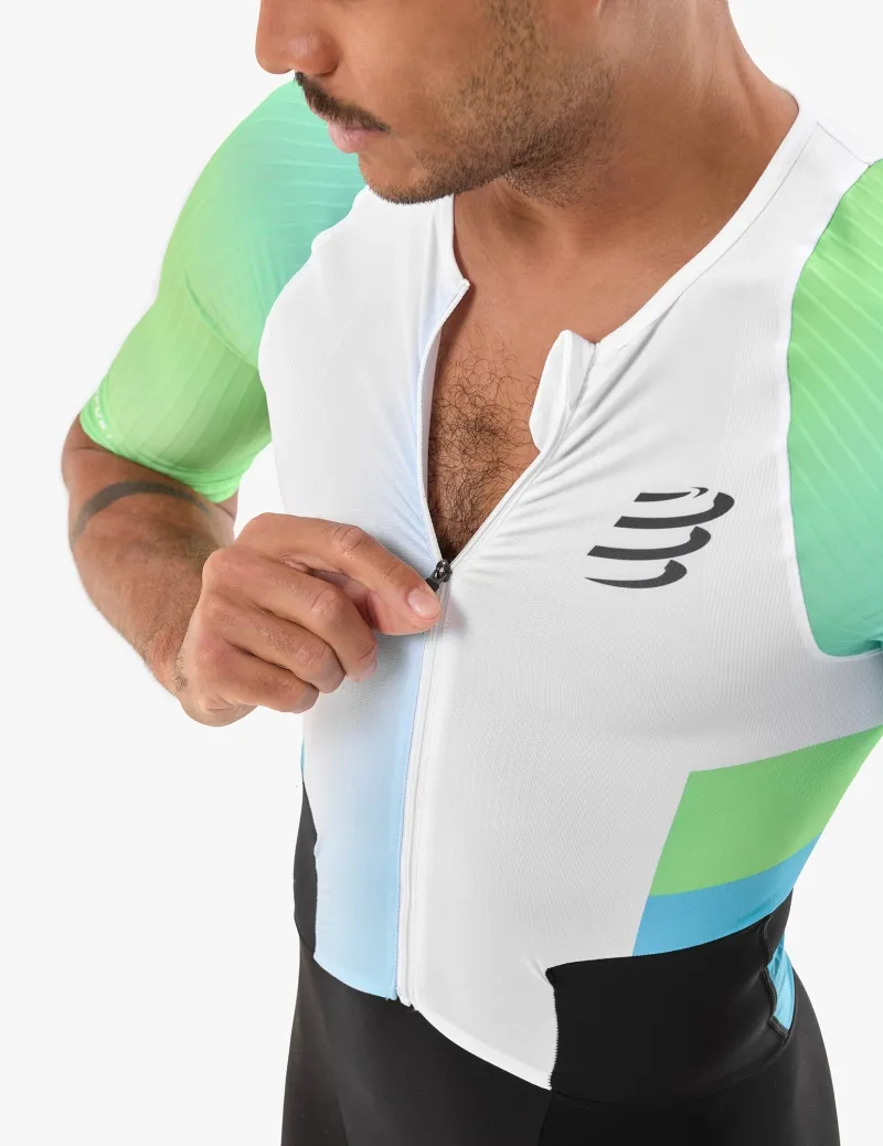Compressport Men's Stream SS Trisuit White/Blue-Green-2