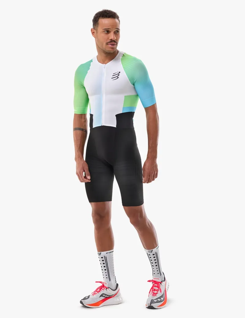 Compressport Men's Stream SS Trisuit White/Blue-Green