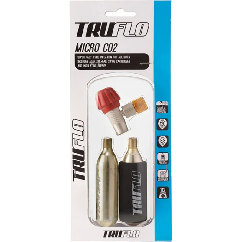 Truflo Micro CO2 Pump 2 x 16 g Cartridges - Silver