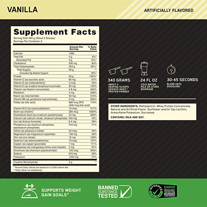 Optimum Nutrition Serious Mass 6 lb/2.72 kg Vanilla-2