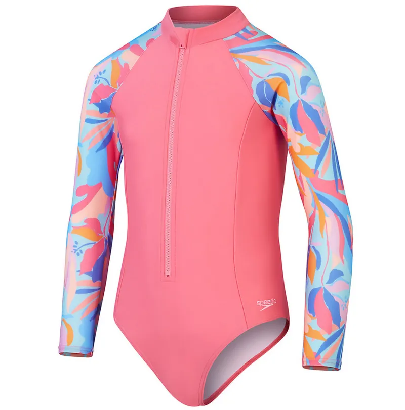 Speedo Girls Long Sleeve Swimsuit Pink