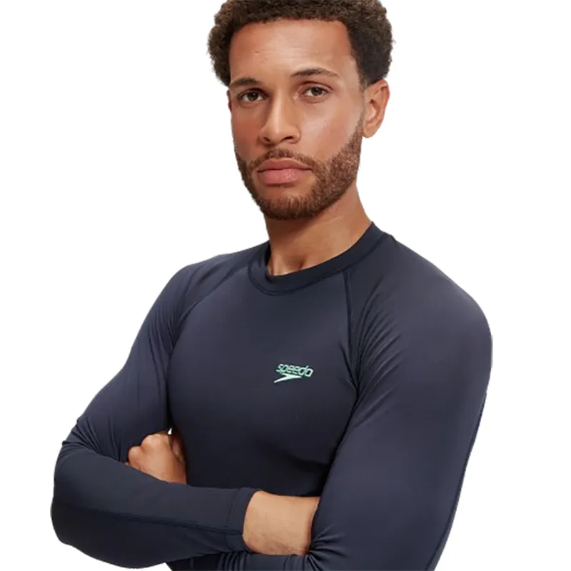 Speedo Men's End+ Splice Rash Top Navy/Green-5