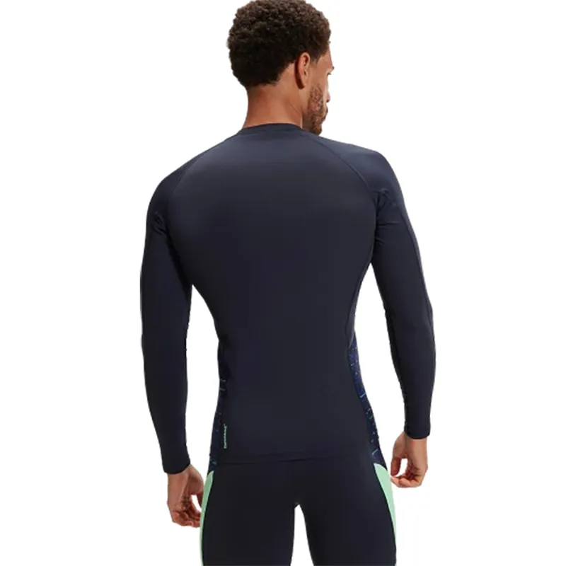 Speedo Men's End+ Splice Rash Top Navy/Green-4