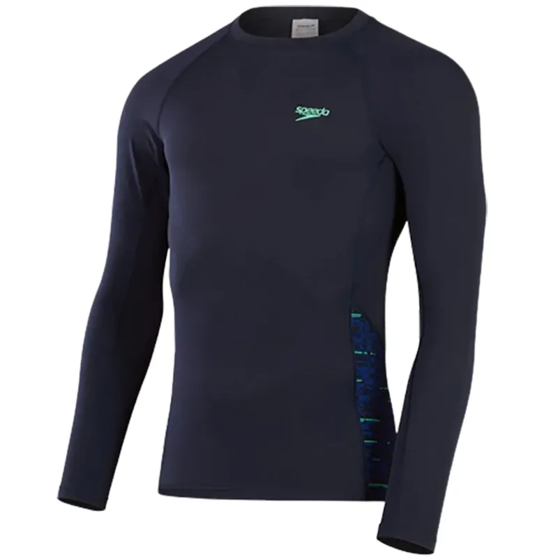 Speedo Men's End+ Splice Rash Top Navy/Green